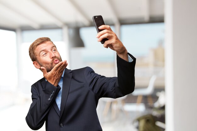 blond businessman happy expression