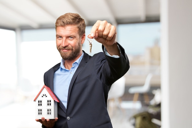 blond businessman happy expression