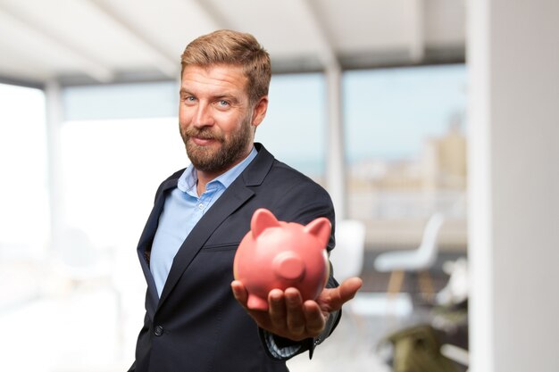 blond businessman happy expression