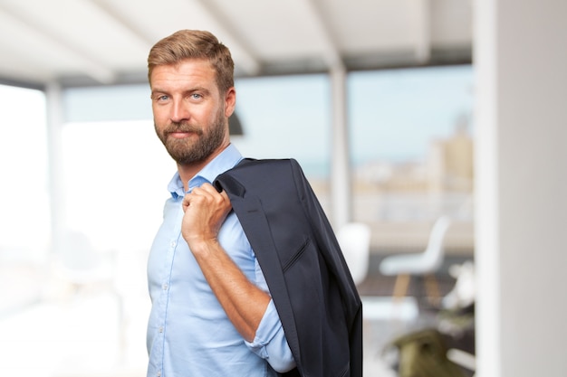 blond businessman happy expression