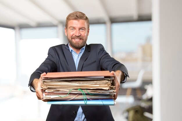 blond businessman happy expression