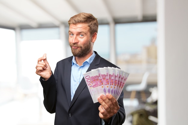 blond businessman happy expression