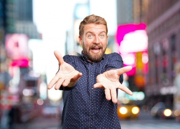 blond businessman surprised expression