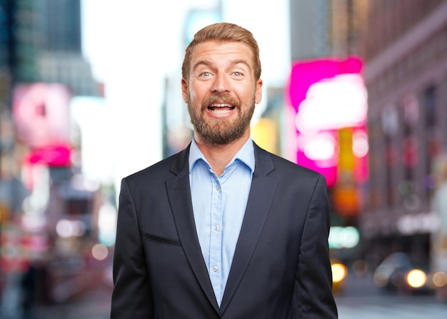 blond businessman surprised expression