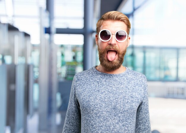 blond hipster man. happy expression