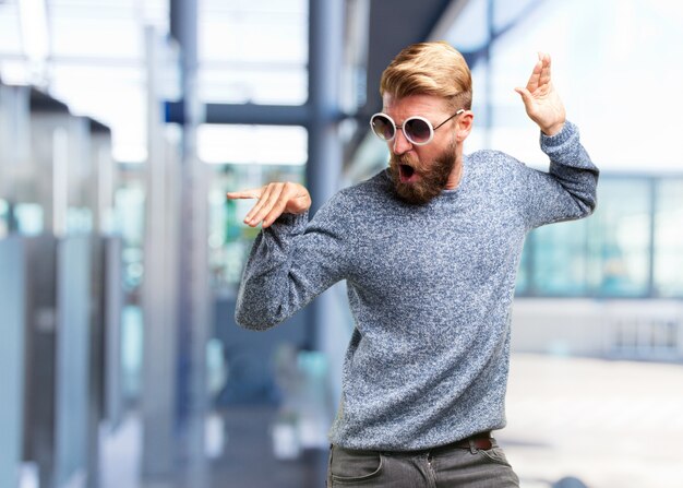 blond hipster man. happy expression