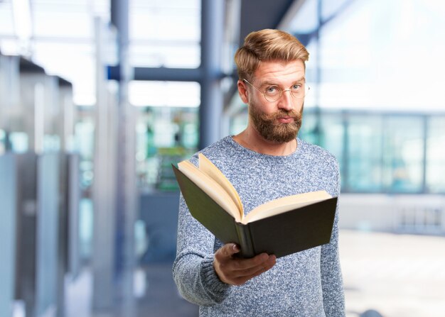 blond hipster man. happy expression