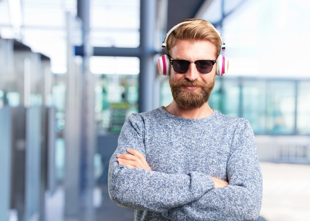 blond hipster man. happy expression