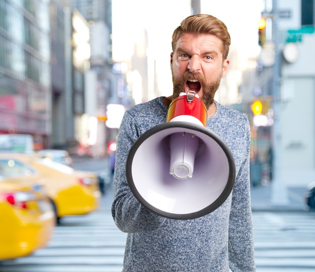 blond man angry expression