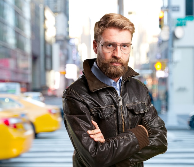 blond man angry expression