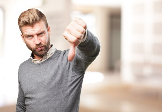 blond man angry expression