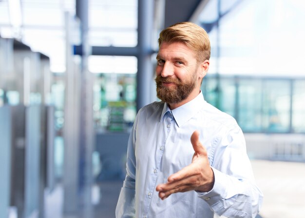 blond man. happy expression