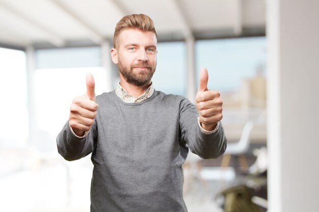 blond man. happy expression