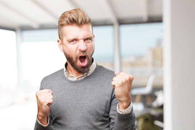 blond man. happy expression