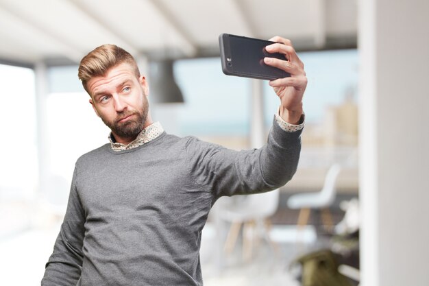 blond man. happy expression