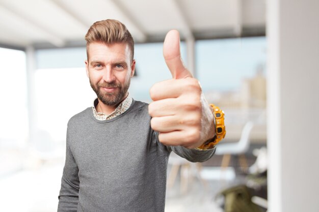 blond man. happy expression