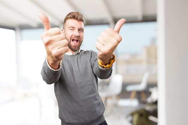 blond man. happy expression