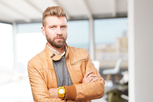 blond man. happy expression