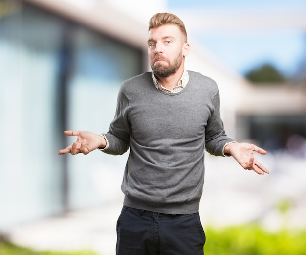 blond man worried expression