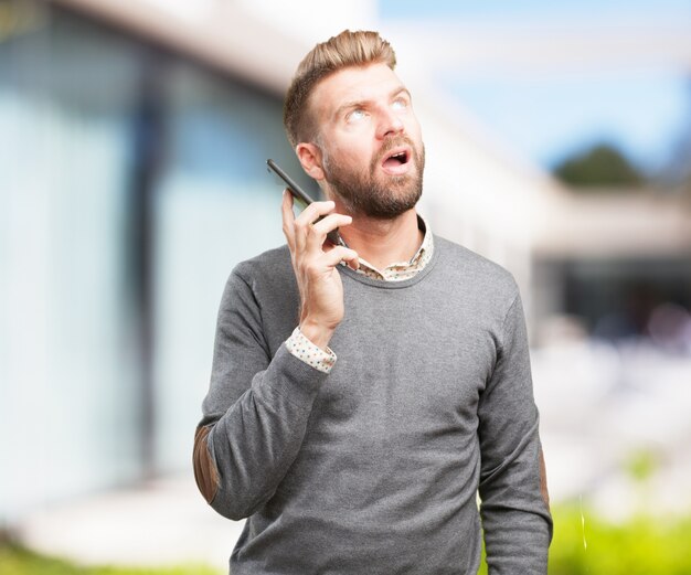 blond man worried expression