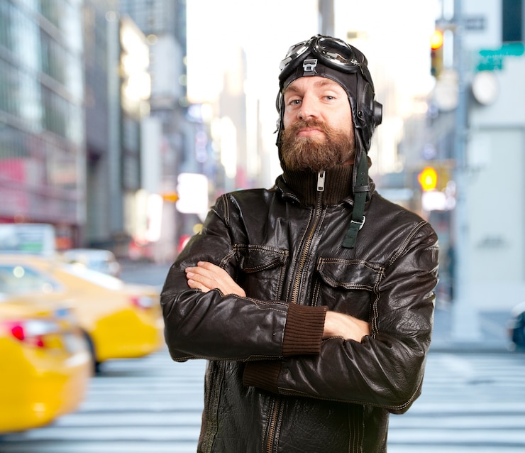 Free Photo blond pilot angry expression
