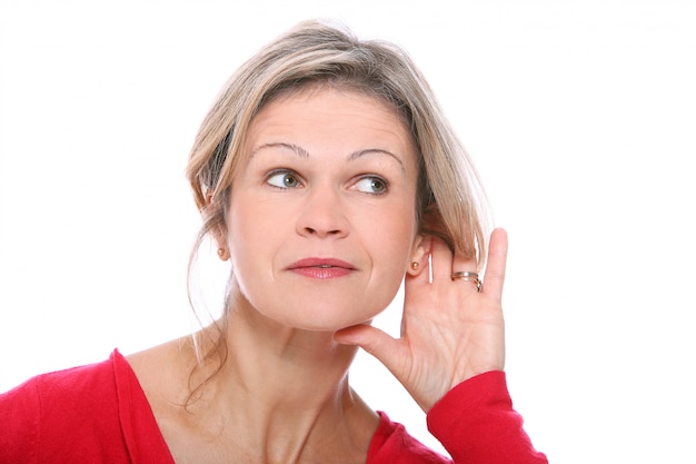 Blond woman listening