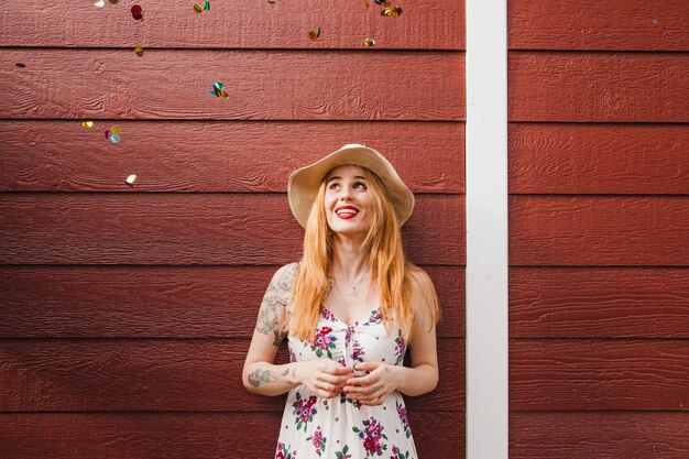 Blonde girl with confetti