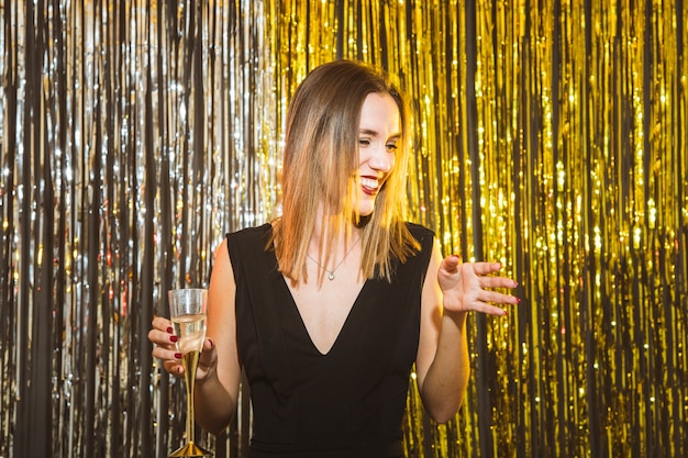 Blonde woman at new year party