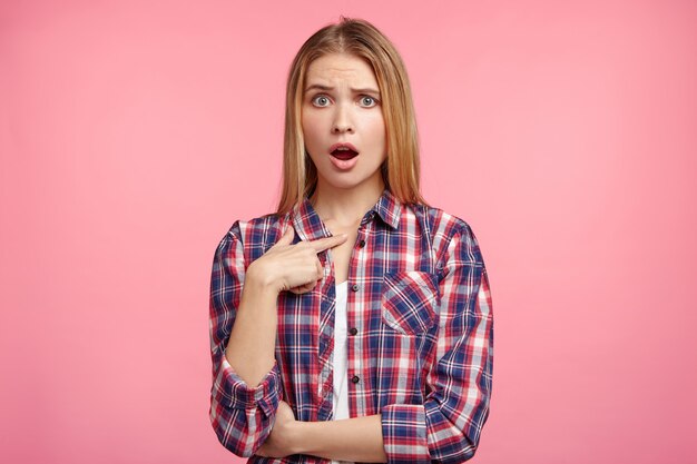 Blonde woman in striped shirt