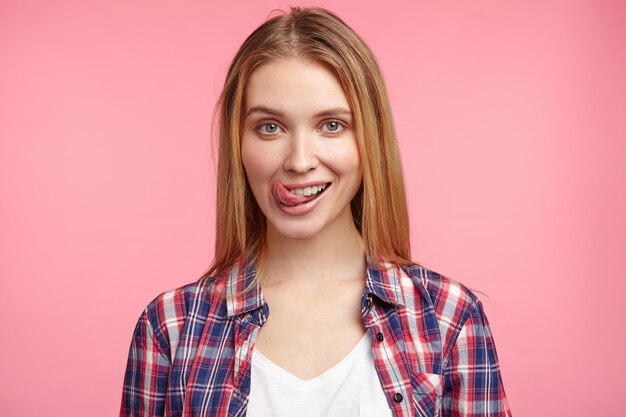 Blonde woman in striped shirt