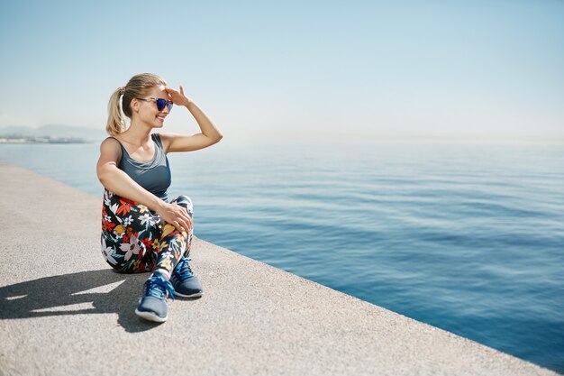 Blonde woman wearing sportswear