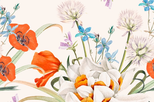 Free photo blooming spring floral pattern background, remixed from public domain artworks