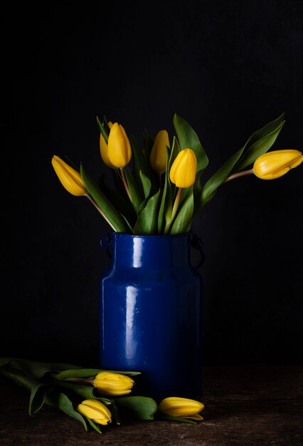 Blooming tulips on vase