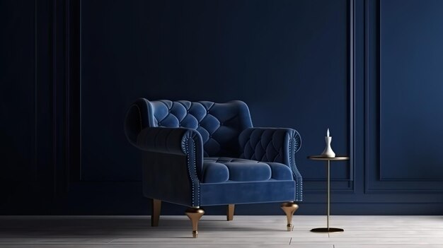 Blue armchair against blue wall in living room interior Elegant interior design with copy space Ai generative