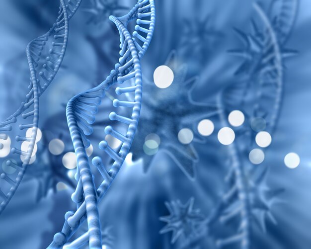 Bokeh 효과와 DNA의 파란색 배경