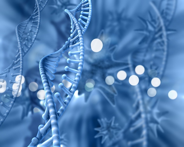 Blue background of dna with bokeh effect