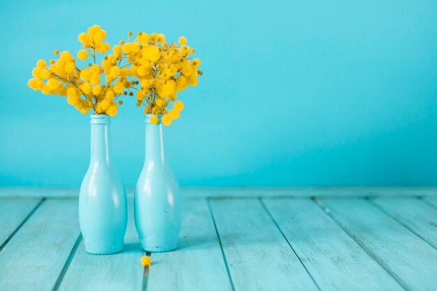 Blue background with yellow flowers