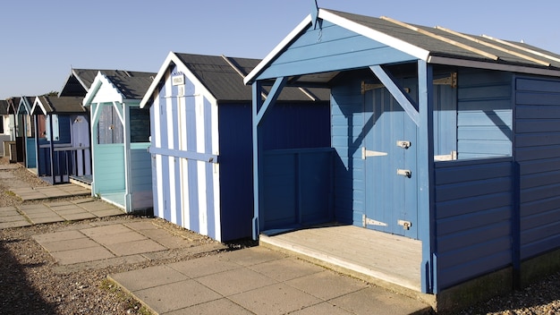 Free photo blue beach huts