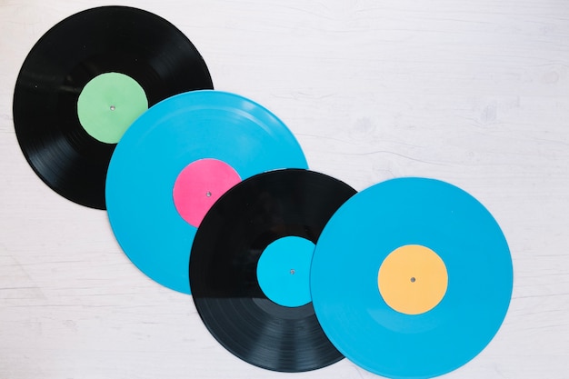 Blue and black vinyl records