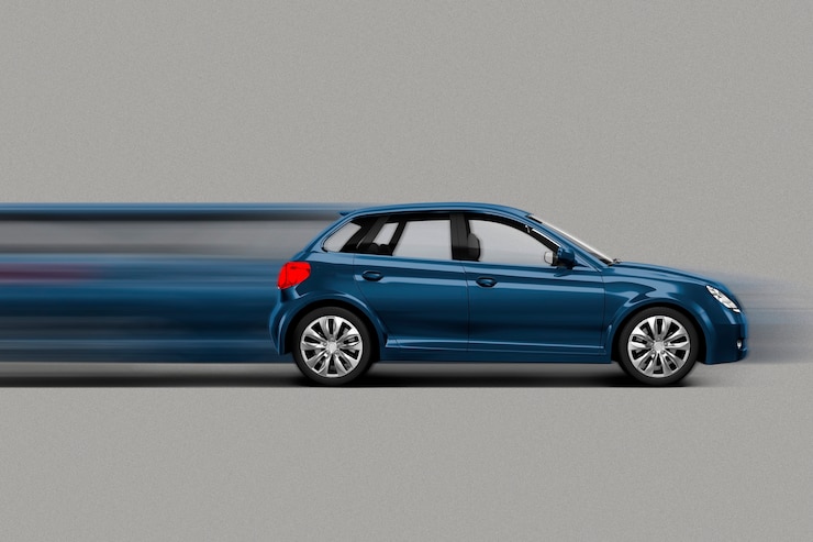 Free Photo blue car in speed motion/stretch style