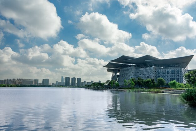 blue city landmark building china