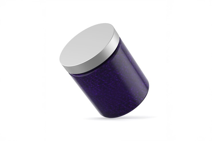 Free Photo blue cosmetic jar with silver lid