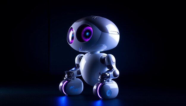 Blue cyborg toy dances with futuristic joy generated by AI