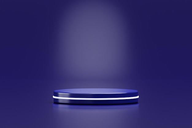 Foto gratuita podio cilindrico blu con lampadina al neon piedistallo palcoscenico display prodotto sfondo illustrazione 3d presentazione showroom display vuoto per l'inserimento di prodotti