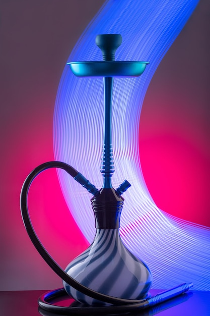 Free photo blue eastern hookah on colorful background. still life. copy space