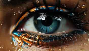 Free photo blue eye staring reflecting nature abstract beauty generated by artificial intelligence