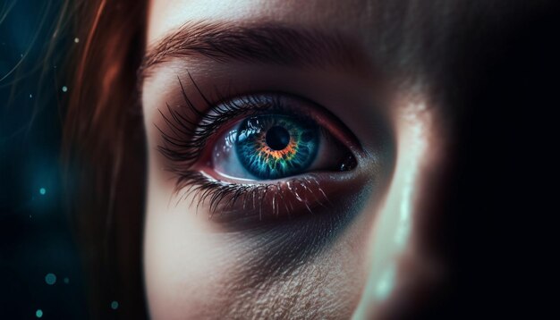 AI가 생성한 카메라를 관능적으로 응시하는 파란 눈의 여성