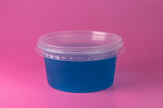 Blue gelatin on the pink surface