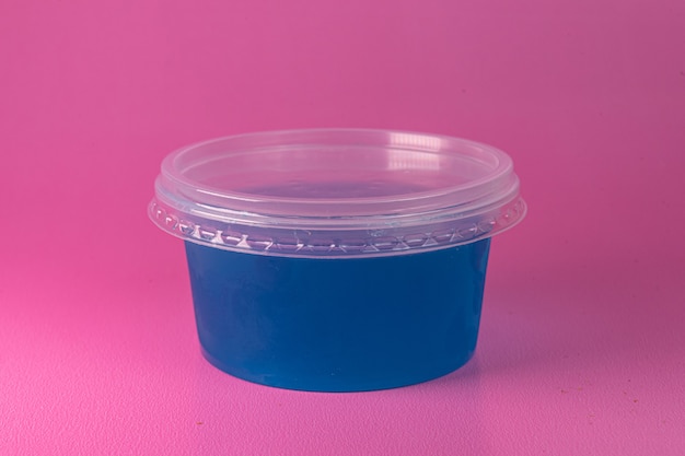 Blue gelatin on the pink surface