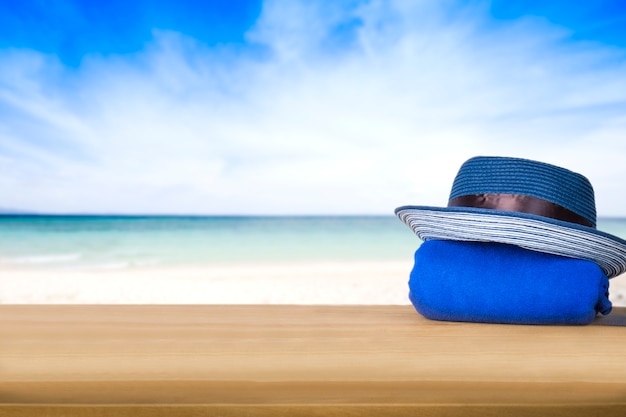 The blue hat over blue tower on the ocean and blue sky background